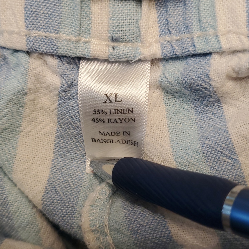 Purple & More Linen Blend Blue And White Striped Pants, Size XL - Picture 4 of 8